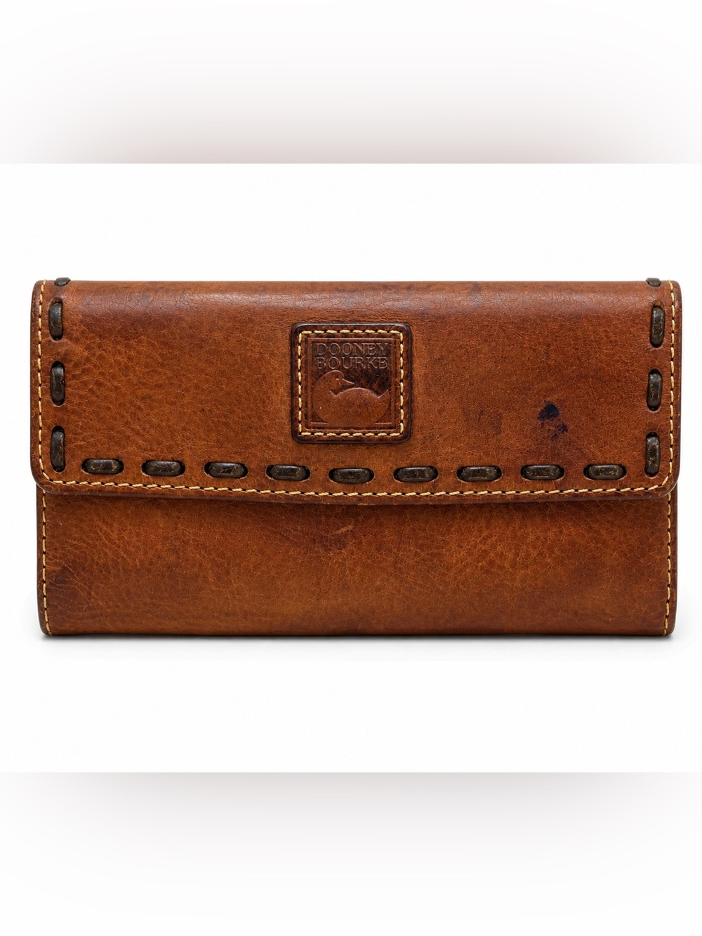 Dooney & Bourke Florentine Leather Whipstitch Continental Clutch Wallet Tan